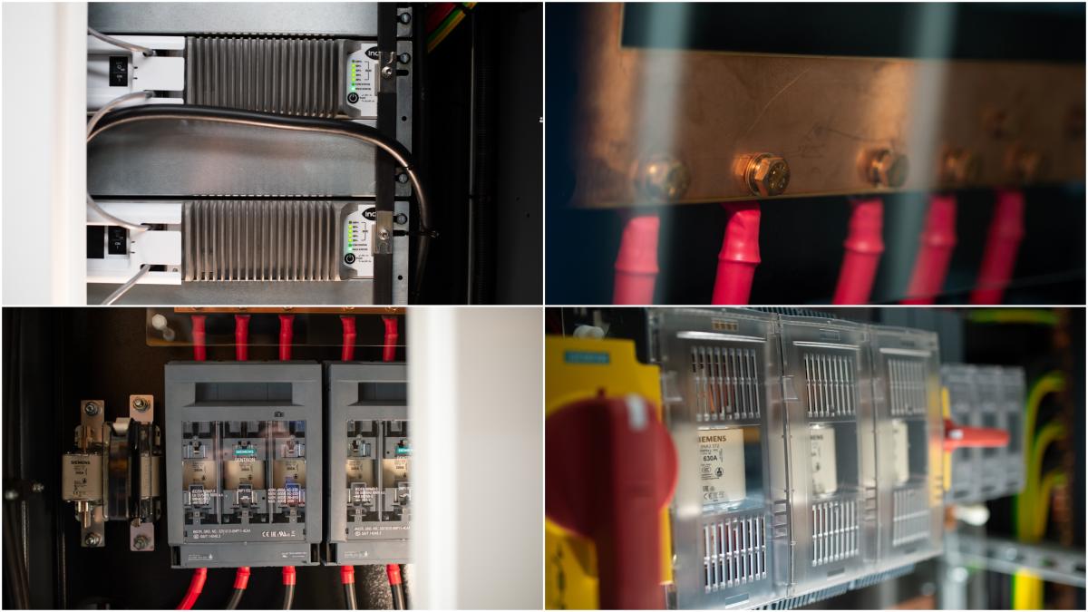 4 images showing the technology inside a battery storage enclosure