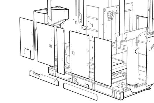 Exploded view of line drawing of Godwin pump enclosure.